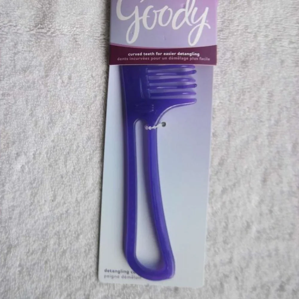 Goody Purple Plastic Frame Handle Curved Wide Teeth Detangling Hair Comb Wet Dry